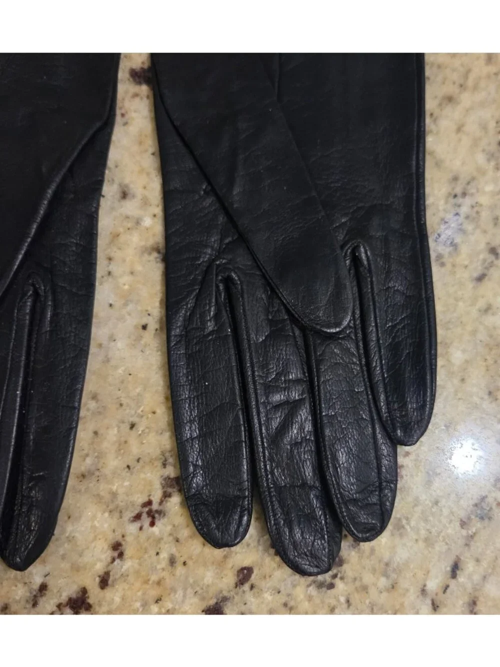 Vintage Womens Size S / 6.5 Black Leather Embroidered Flower Formal Gloves Italy